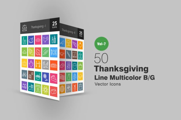 50枚感恩节系列多色B/G图标设计素材 50 Thanksgiving Line Multicolor B/G Icons