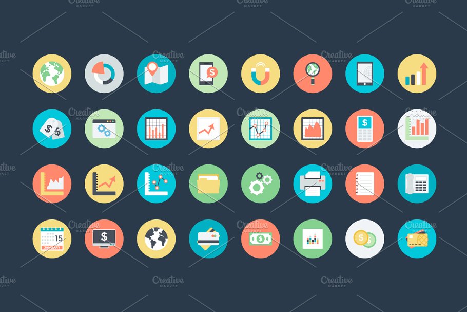 100+图表信息&投资主题图标素材 100+ Flat Graphs and Investment Icon插图(3)