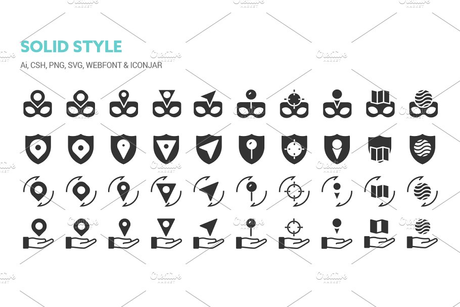 180个地图和位置线性及实体图标 Maps and Locations Icons插图(6)