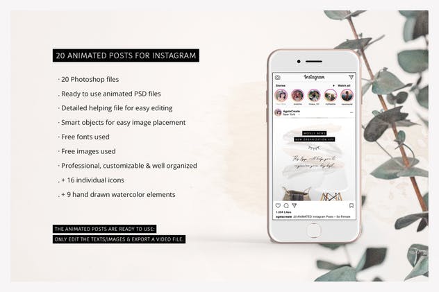 社交新媒体时尚潮流主题广告PSD动画模板v3 ANIMATED Instagram Posts – So Female插图(1)