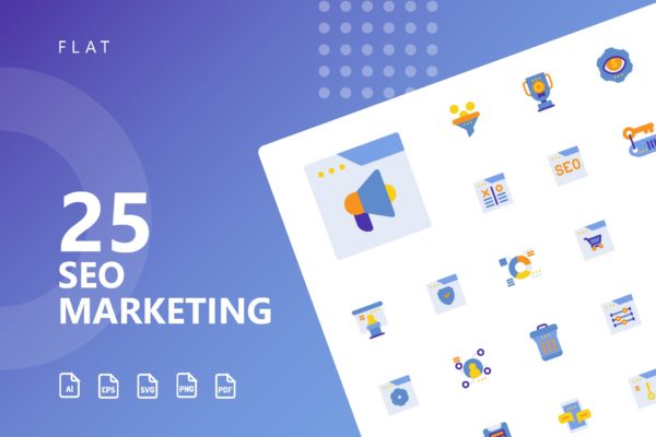25枚SEO搜索引擎优化营销扁平化矢量素材库精选图标v2 SEO Marketing Flat Icons