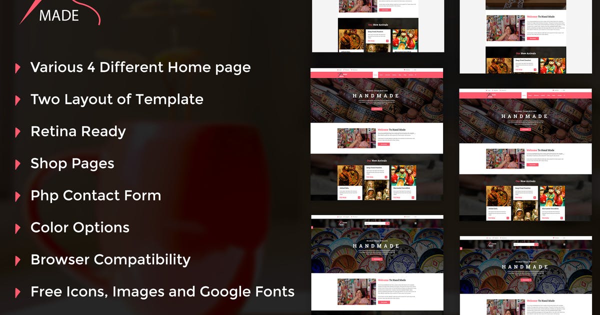 手工定制商品网上商城HTML模板素材库精选 Handicraft – Handmade Product Shop Template插图