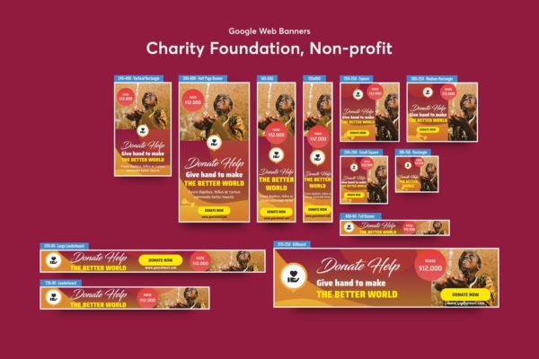 慈善基金会非营利组织推广Banner素材库精选广告模板 Charity Foundation, Non-profit Banners Ad