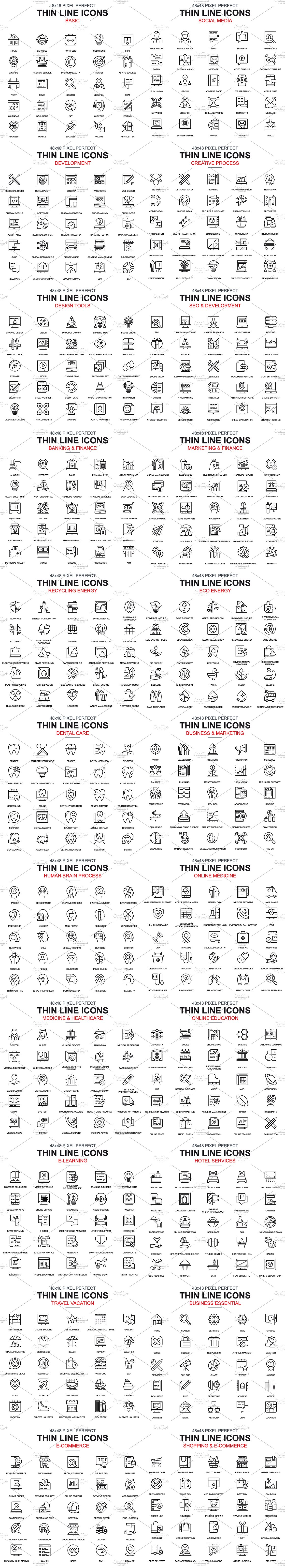 商业主题的扁平化线条图标 Thin Line Business Icons插图(1)