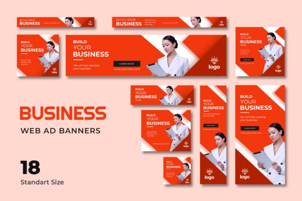 18种标准尺寸公司业务推广网站广告Banner设计模板 Business Web Banner