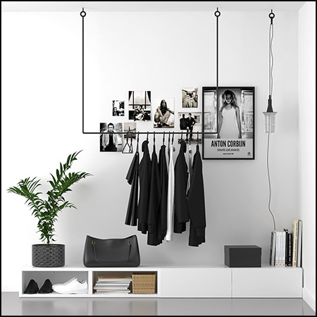 衣架上的衣服皮包花卉和边柜素材之家精选3D模型