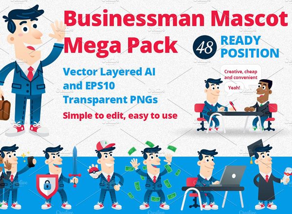男性白领形象卡通图标集 Business Man Mascot Mega Pack