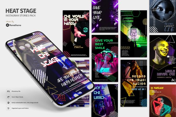 孟菲斯风格Instagram社交平台品牌故事设计模板素材库精选 Heat Stage – Activity Instagram Stories RY