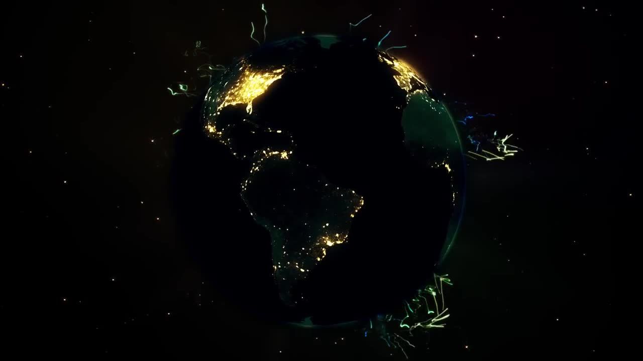 动画夜间地球和柔和的粒子星空Logo 素材库推荐Pr模板