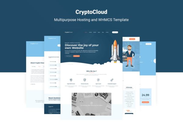 多用途域名注册＆服务器托管提供商网站WHMCS模板素材库精选 CryptoCloud | Responsive Hosting &amp; WHMCS Template