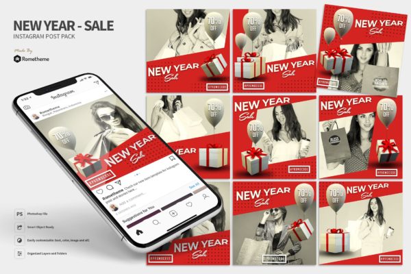 新年主题促销活动Instagram广告设计模板素材库精选 New Year Sale – Instagram Post MR