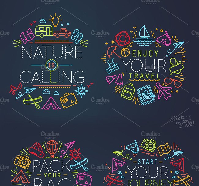 旅行主题线条图标集 Travel flat icons插图(2)