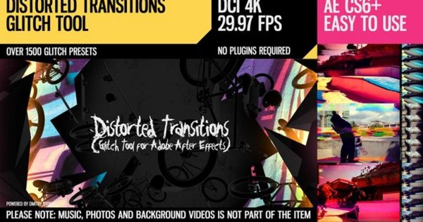 毛刺扭曲过渡视频特效素材库精选AE模板 Distorted Transitions (Glitch Tool)