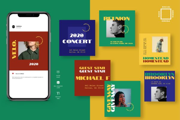 双色调标题版式设计Instagram贴图设计模板素材库精选 Six Duotone Instagram Post Template