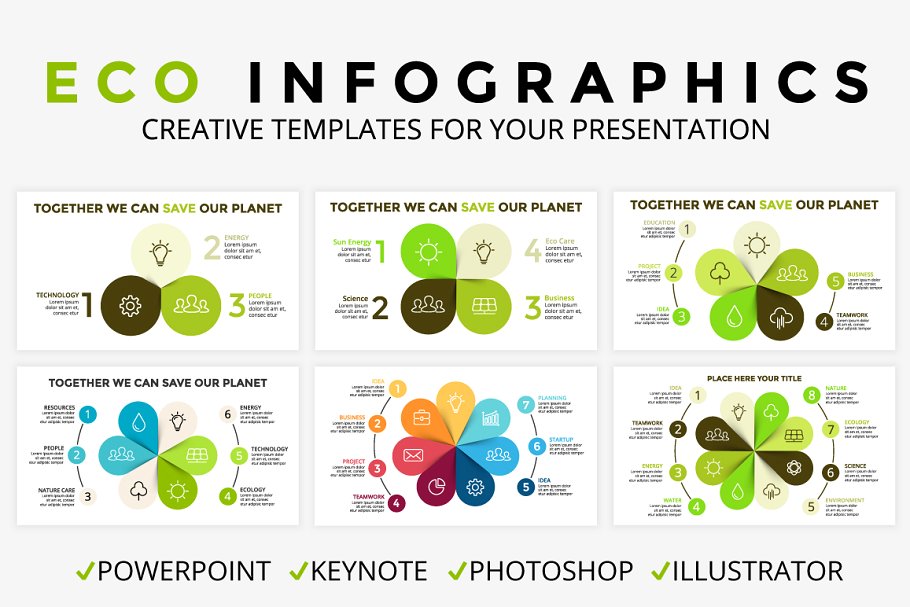 生态学圆形信息图表PPT素材模板 ECOLOGY – Circle Diagrams插图