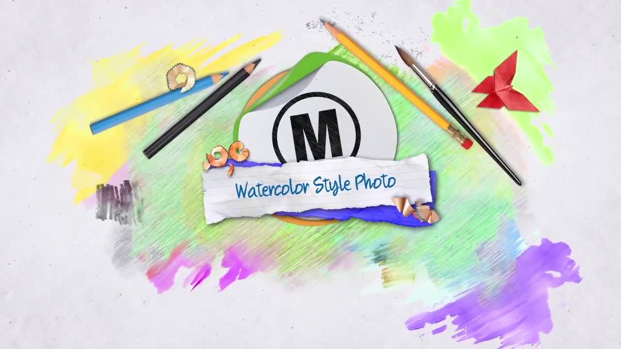 水彩风格照片动画过渡效果素材库精选AE模板Watercolor Style Photos