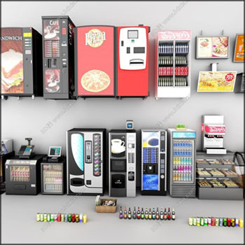 商场冰柜 酒柜 糕点柜 收银机 酒水等3d模型组合