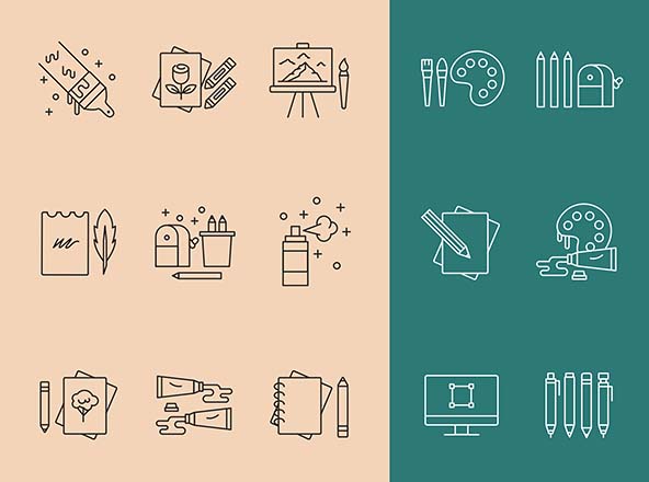 艺术家工具矢量线性素材库精选图标 Artist Tools Vector Icons