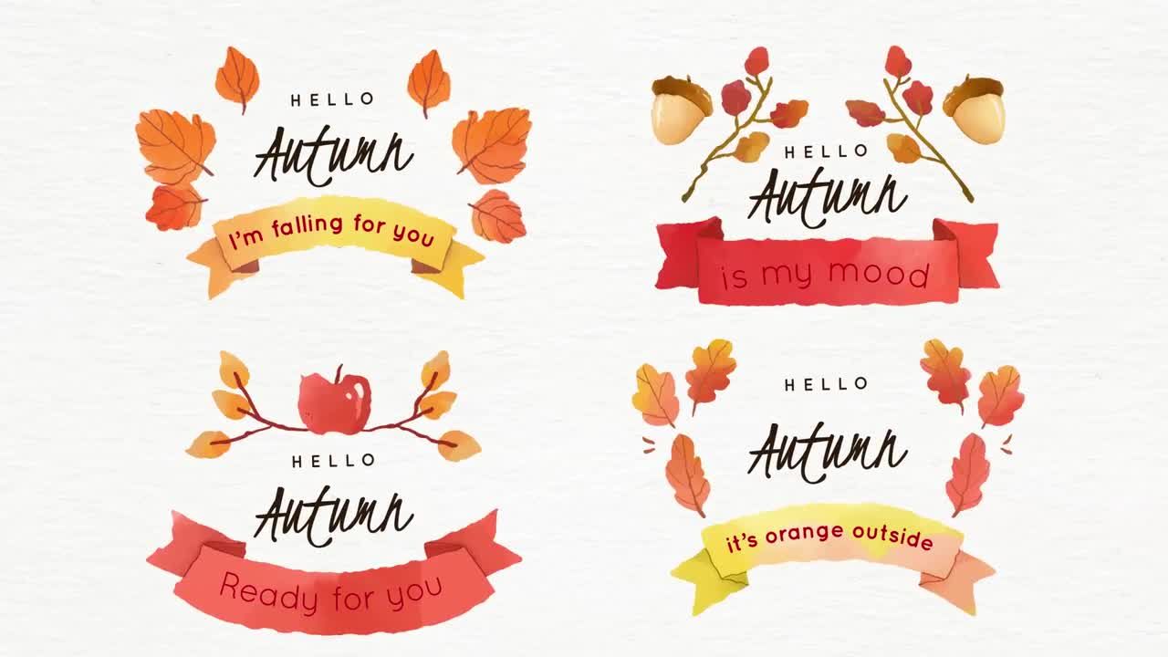 水彩秋季徽章素材库精选AE模板