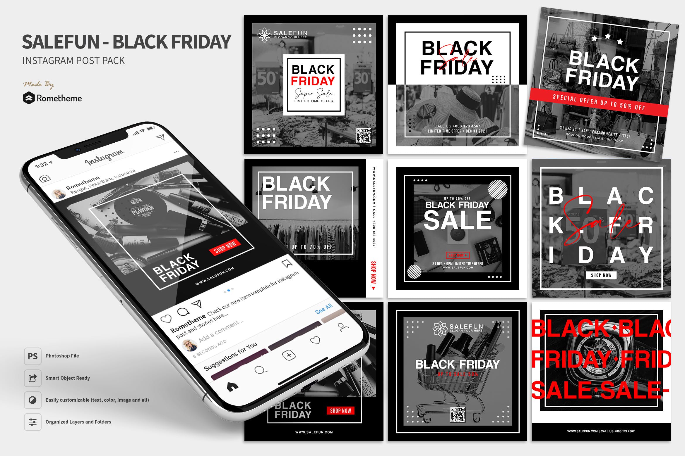 黑色星期五促销活动广告Instagram贴图设计模板素材库精选 Salefun – Black Friday Promotion Instagram Post HR插图