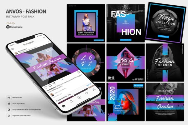 时装发布会&amp;活动社交宣传贴图设计PSD模板素材库精选 Anvos – Fashion and Activity Instagram Post HR