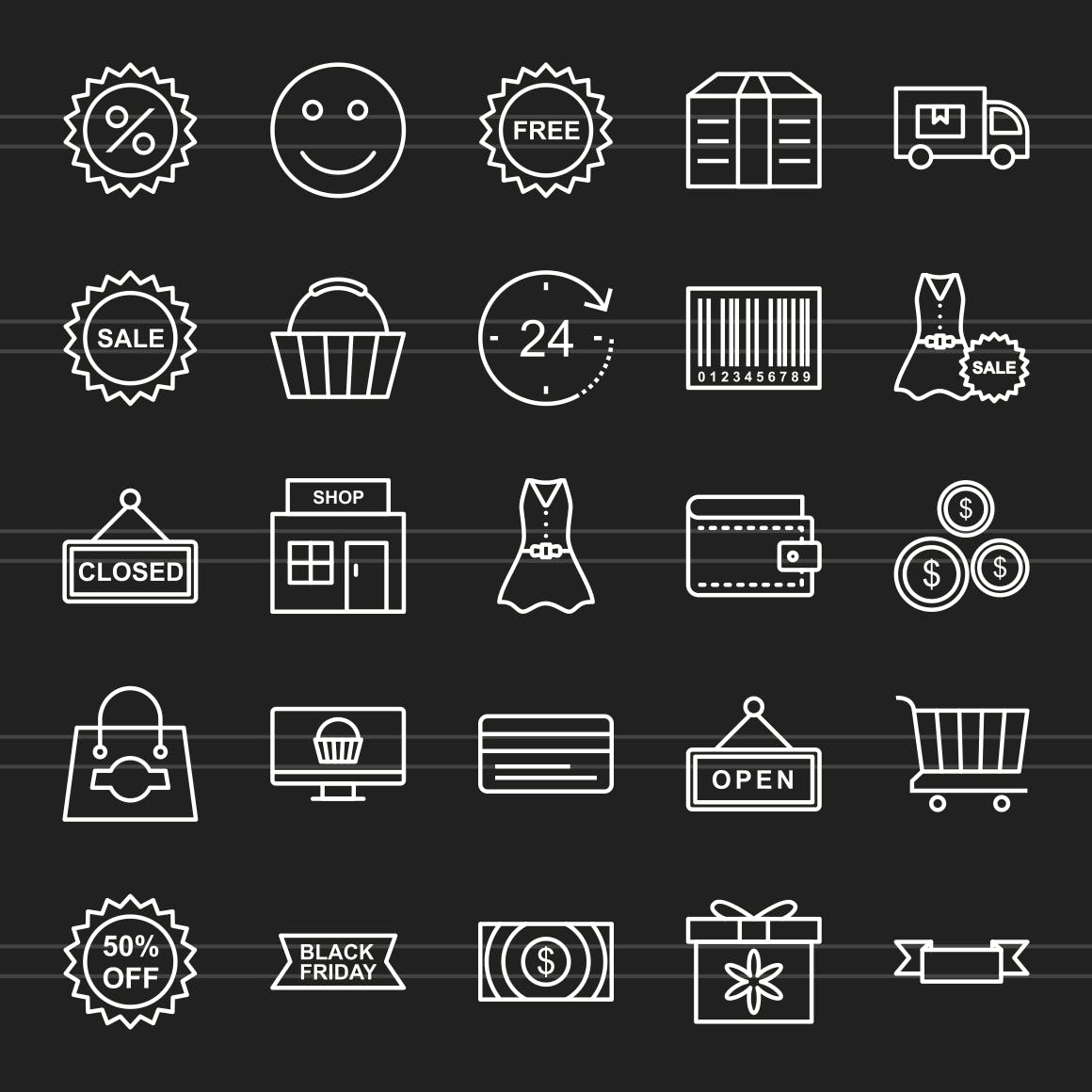 25枚黑色星期五主题矢量线性素材库精选图标v2 25 Black Friday Line Inverted Icons插图(1)