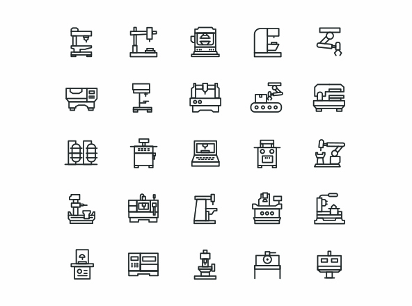 CNC数控机床矢量图标素材 CNC Machine Vector Icons