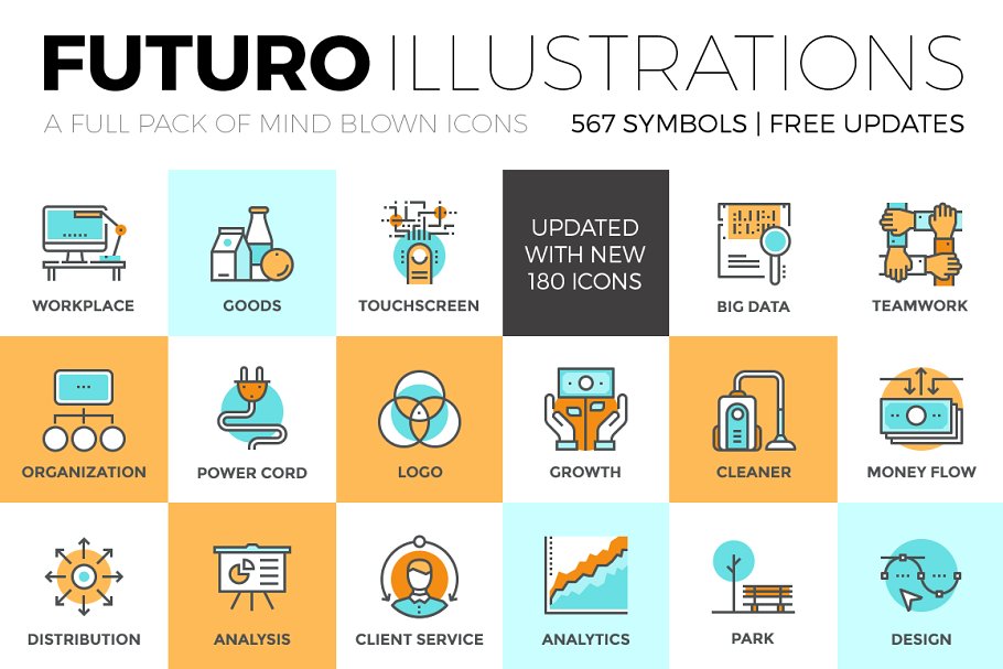 567枚关于未来科技的矢量图标 Futuro Illustrations Collection插图