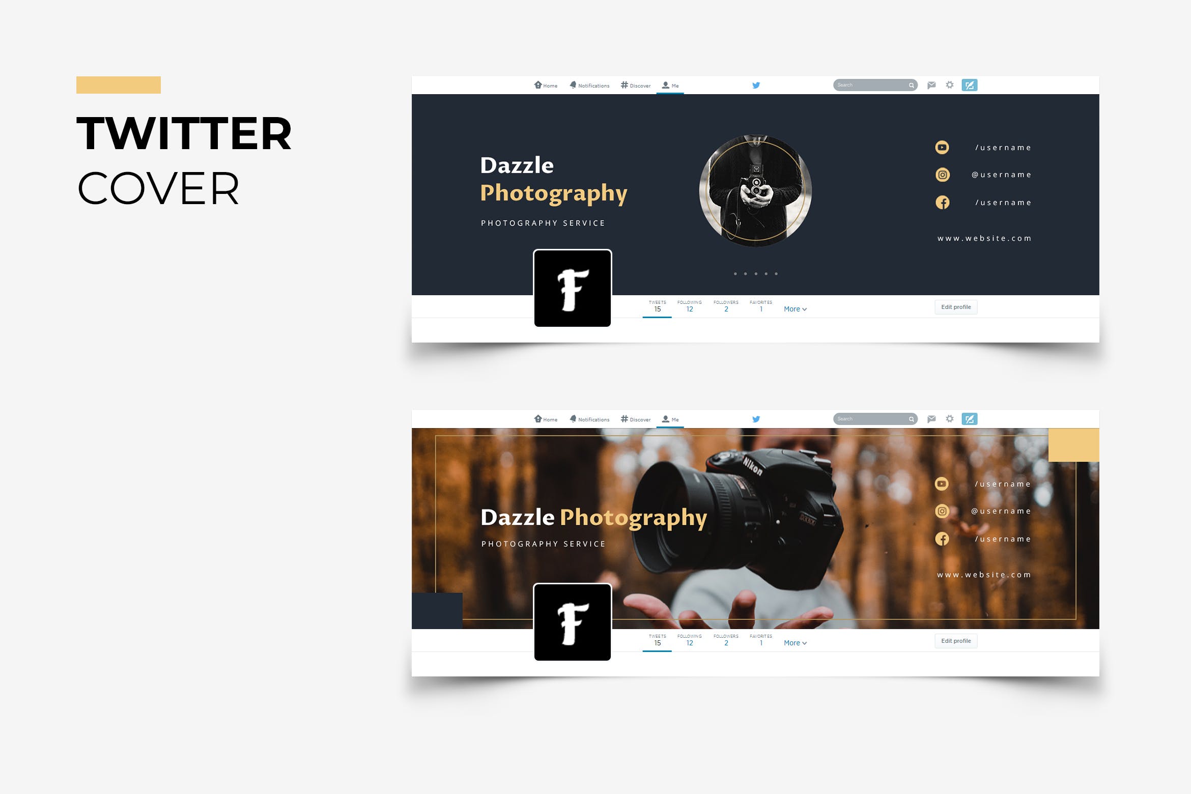 摄影工作室Twitter主页封面设计模板素材库精选 Dazzle Photography Twitter Cover插图