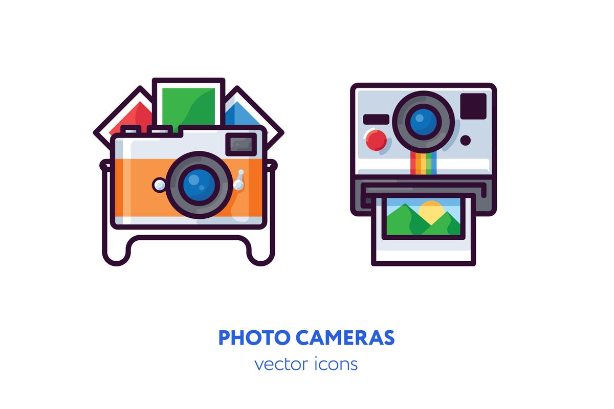 照相机主题手绘矢量图标 Photo camera icons[AI, EPS, SVG]插图