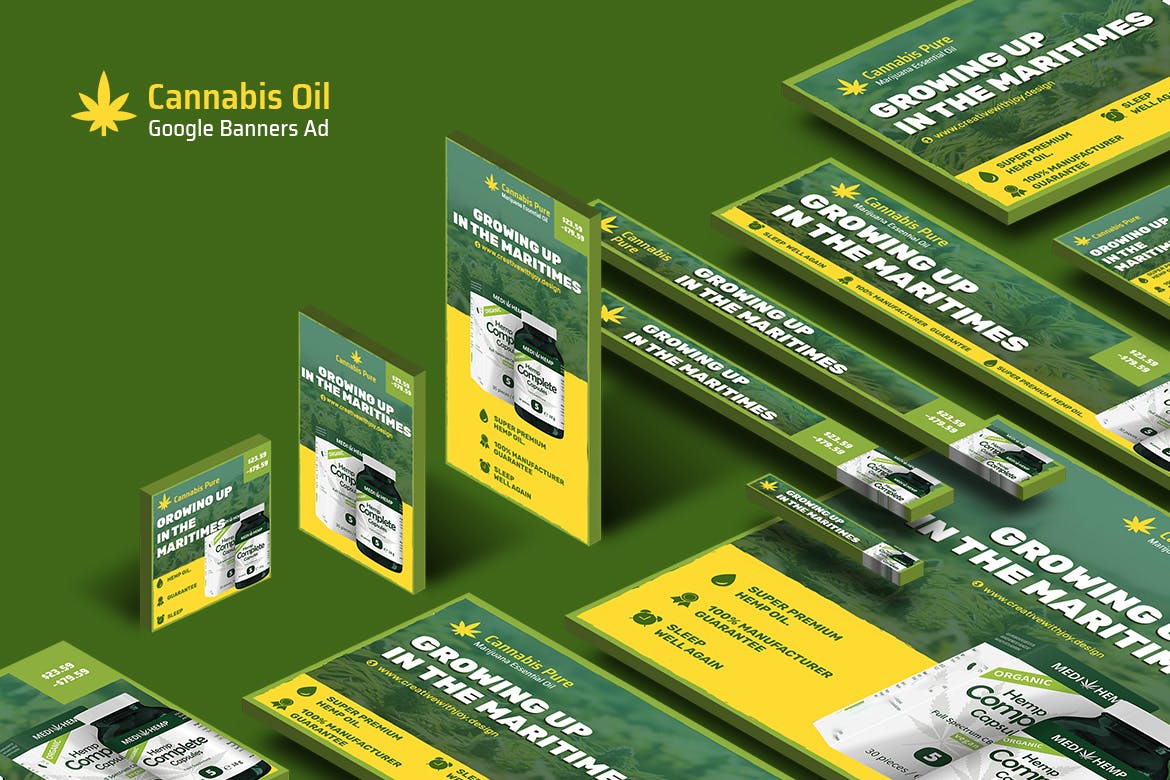 电子烟烟油品牌百度谷歌横幅素材库精选广告模板 Cannabis Hemp Oil Products Banners Ad插图(1)