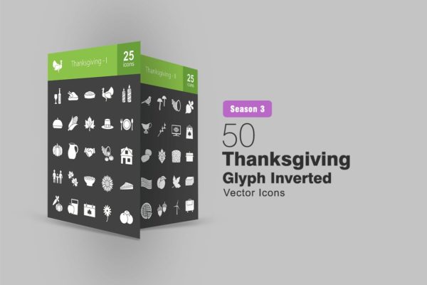50枚感恩节主题反转色矢量字体素材库精选图标 50 Thanksgiving Glyph Inverted Icons