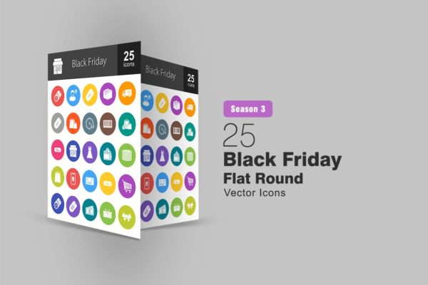 25枚黑色星期五主题扁平风矢量圆形素材库精选图标 25 Black Friday Flat Round Icons