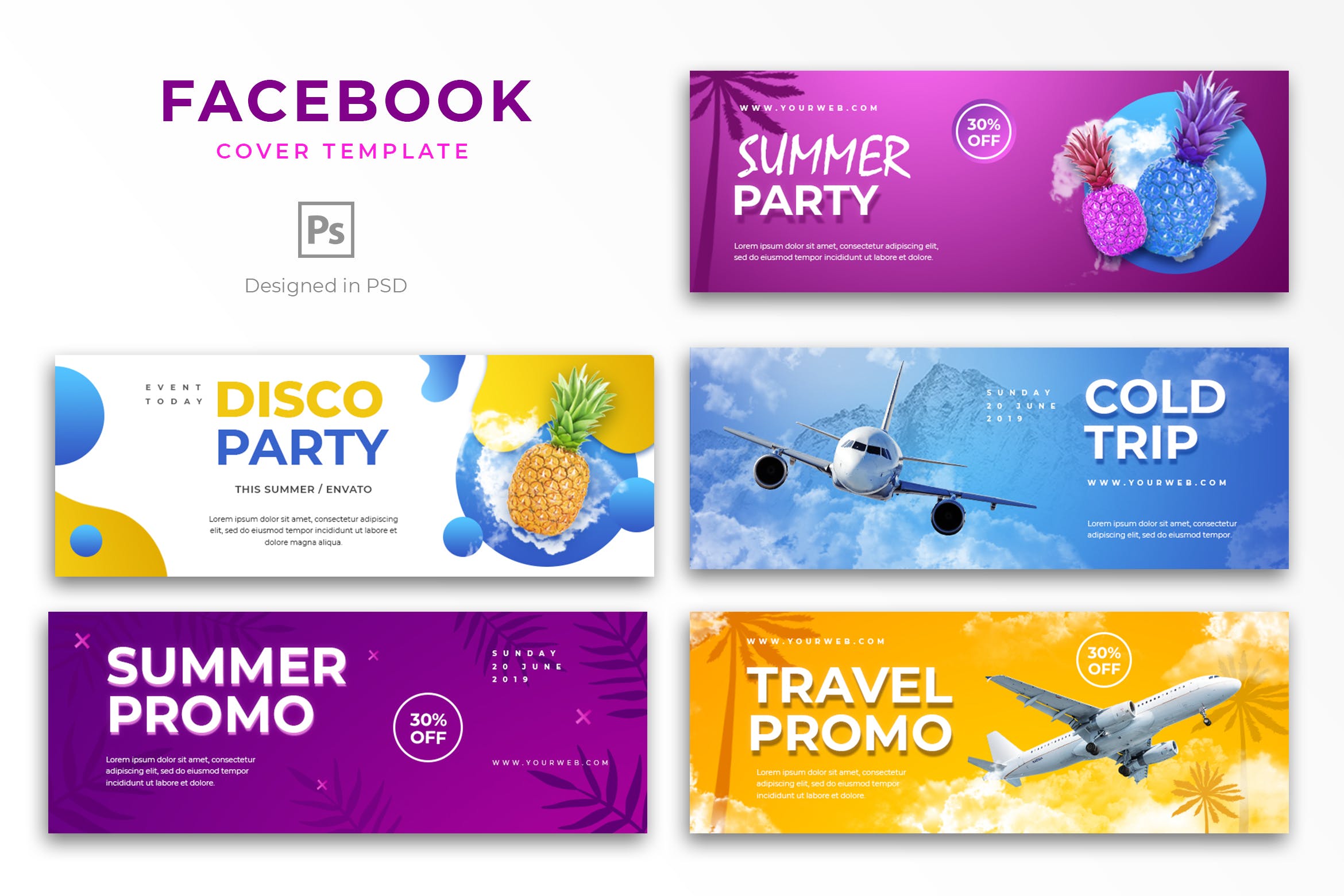 夏天主题活动推广Facebook主页封面设计模板素材库精选 Summer Facebook Cover Template插图