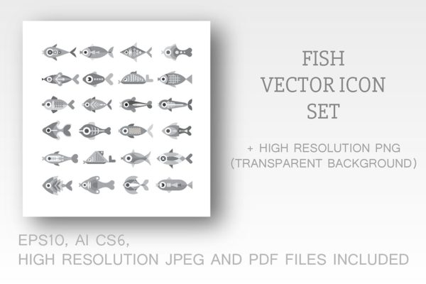 各种鱼类矢量素材库精选图标素材 Fish vector icon set (3 options)