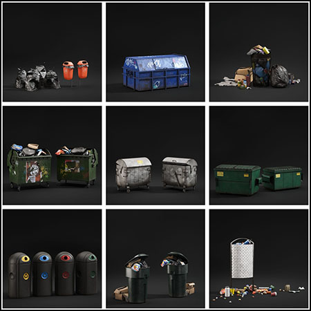 11款城市垃圾箱垃圾桶素材之家精选3D模型