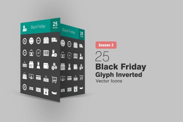 25枚黑色星期五主题反转色矢量素材库精选图标 25 Black Friday Glyph Inverted Icons