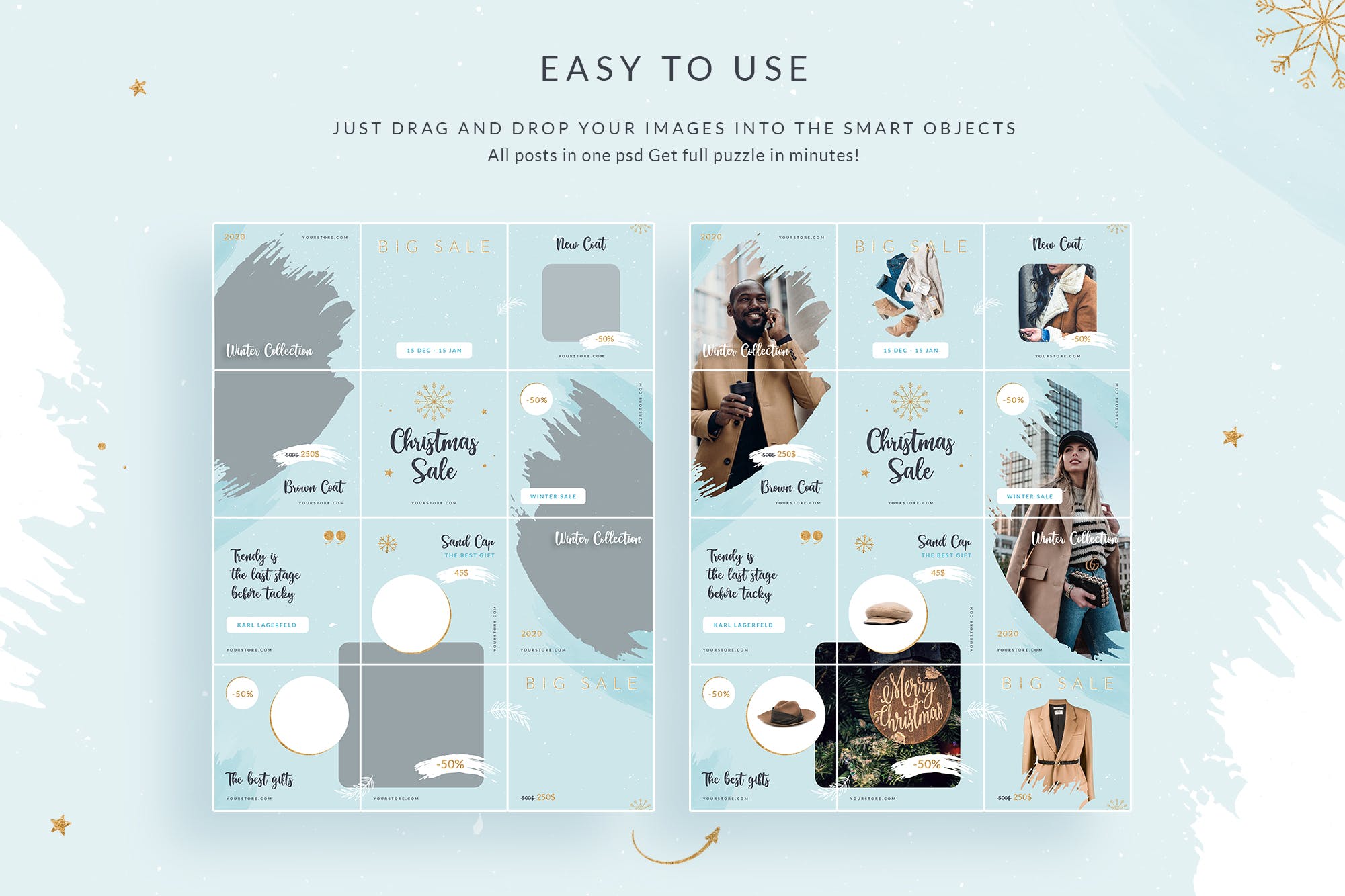 圣诞节时尚促销广告Instagram拼图风格设计模板素材库精选 Christmas Fashion Sale – Instagram Puzzle插图(3)