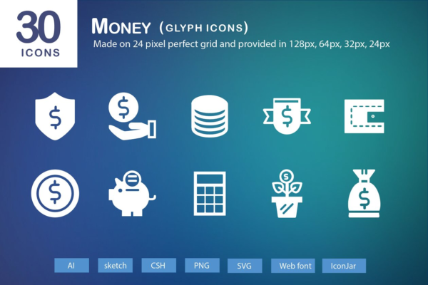 30枚投资金融网站APP字体图标 30 Money Glyph Icons