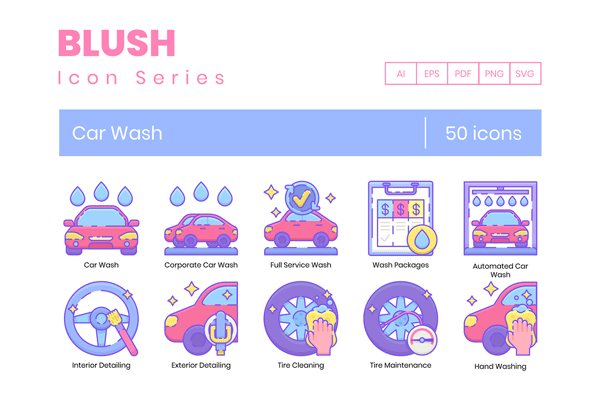 素材库下午茶：洗车服务矢量图标套装下载[Ai]