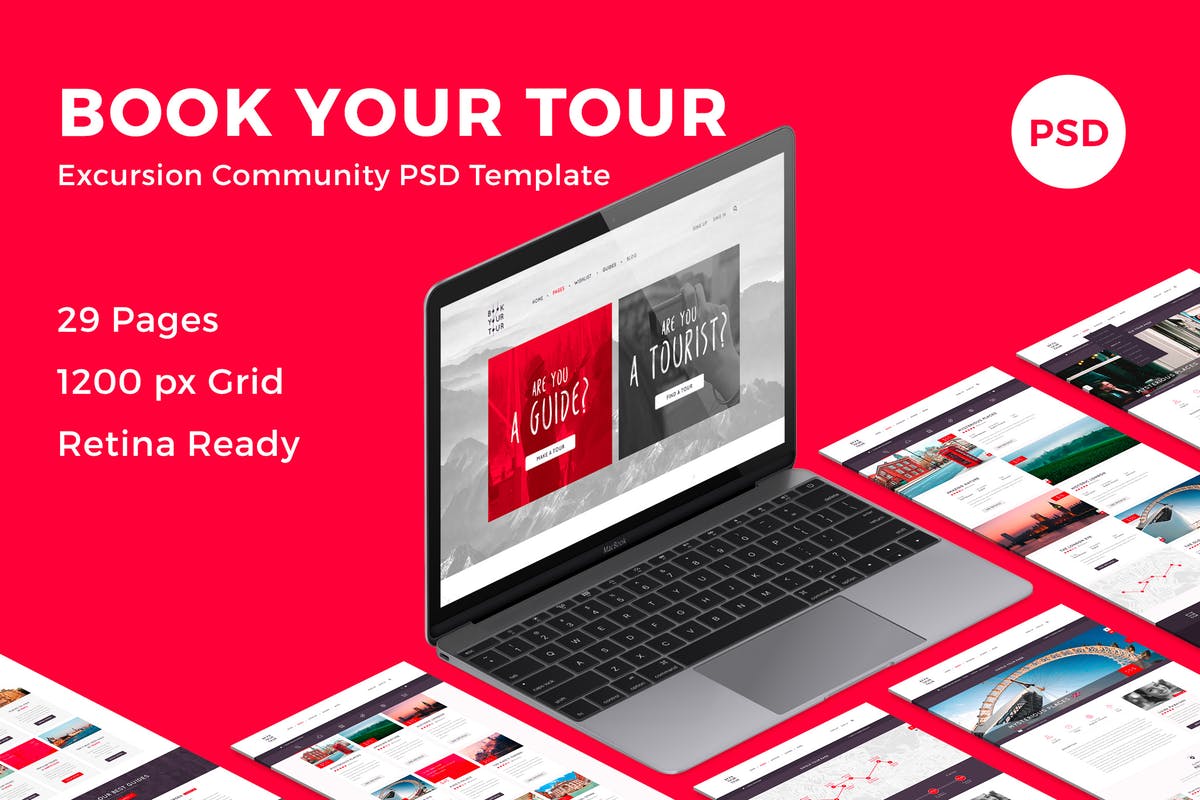 旅游代理公司旅游服务网站PSD模板素材库精选 Book Your Tour – Excursion Community PSD Template插图
