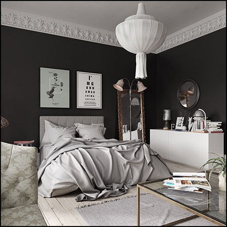 Scandinavian现代卧室室内场景素材之家精选3D模型