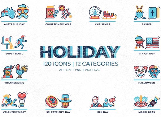 120个中外节假日图标合辑下载[ai,eps,psd,svg]