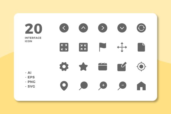 20枚UI界面设计APP操作选项素材库精选图标v1 20 Interface Icons Vol.1 (Solid)