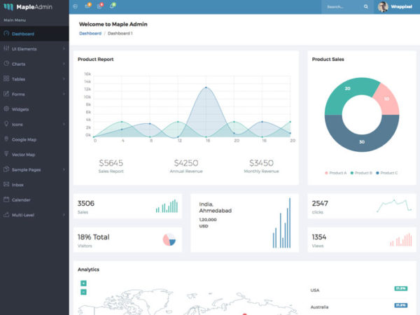 开放源码 WebApp 管理仪表板/管理面板HTML模板素材库精选 Maple Admin Template – Bootstrap Admin Template
