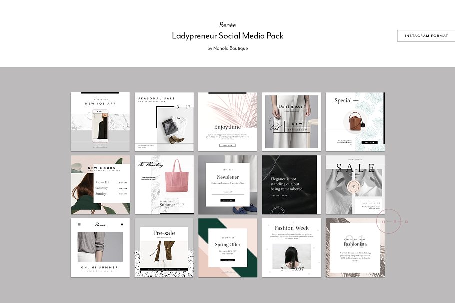 服装服饰主题社交媒体贴图模板素材库精选 Social Media Kit Ladypreneur • Renée插图(5)