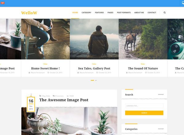 博客网站设计模板素材库精选 Wellow – Blogging PSD Template