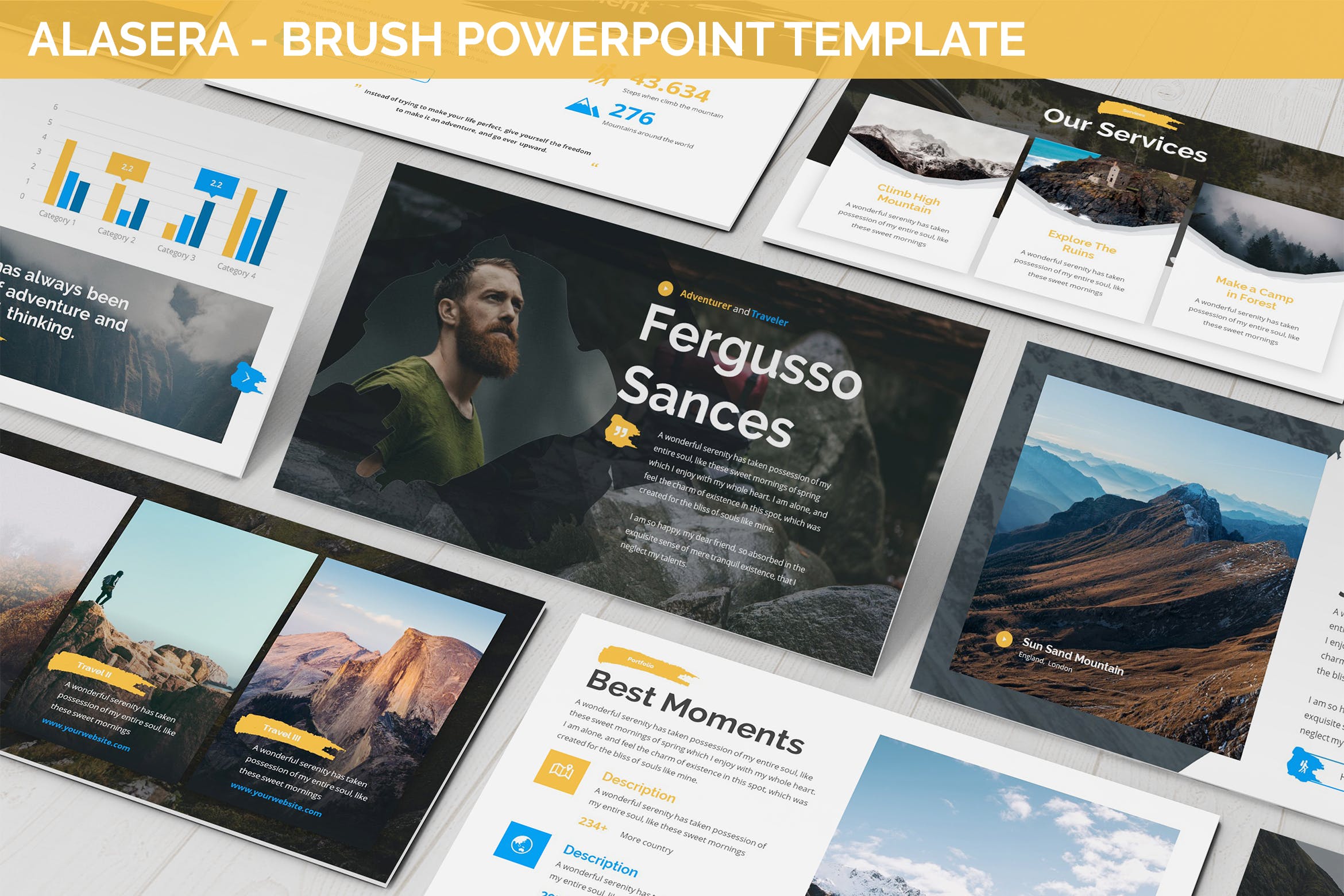 户外运动/冒险旅行导游服务公司PPT幻灯片模板 Alasera – Brush Powerpoint Template插图