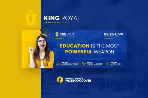 大学招生社交宣传素材库精选广告模板 KingRoyal – University Facebook Cover Template