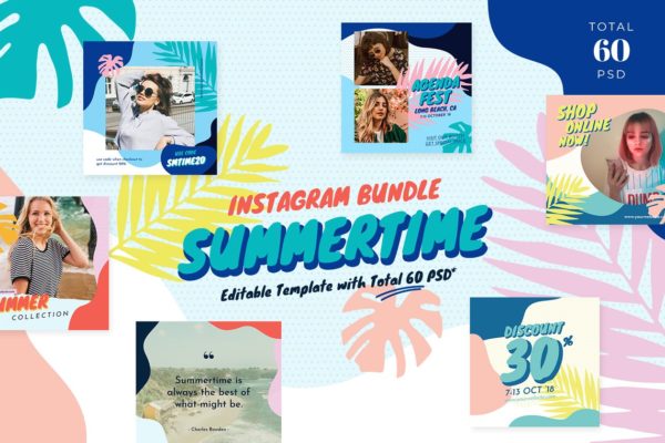 时尚生活方式社交媒体文章贴图模板素材库精选 Instagram Bundle – Summertime